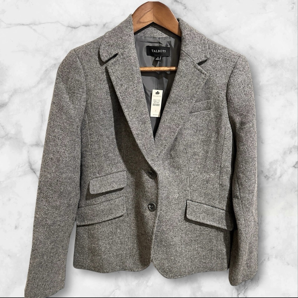 Talbots Gray Size 2 Wool Blend Two Button Blazer Jacket New With Tags
